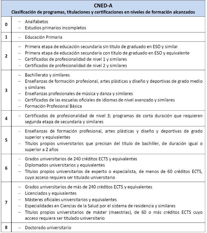 Clasificación de programas, titulaciones y certificaciones en niveles de formación alcanzados noticiaAMP